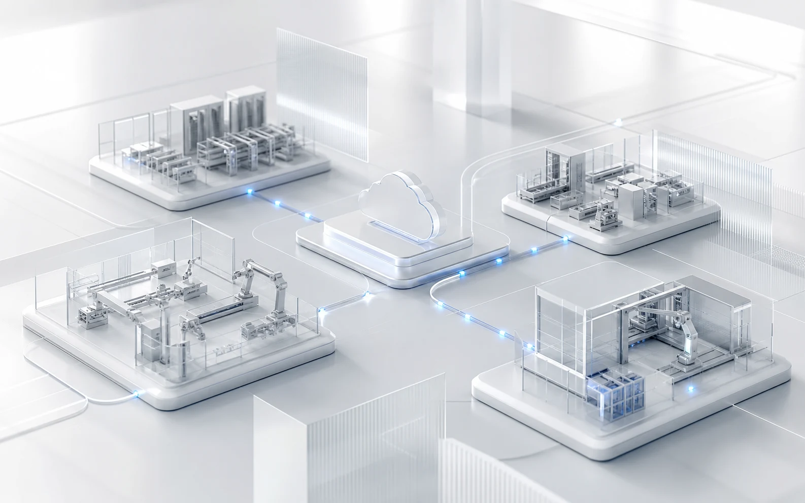 Abstrakte Manufacturing-AI-Plattform mit Cloud-Pfad und Guardrails